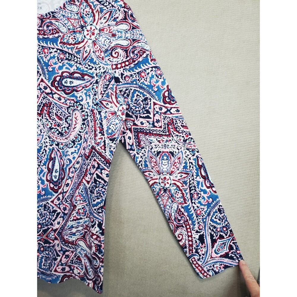 Talbots Cotton/Spandex Blue/Pink Paisley Crew Neck Long Sleeve T-Shirt Size MED - Picture 2 of 5